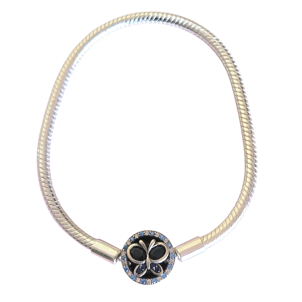 Silver 925 Smooth Snake Chain Charm Bracelet Butterfly Ball Clasp 6.75", 8"